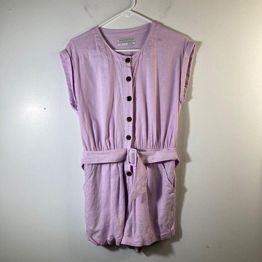 Womens Urban Outfitters Julie Romper Sleeveless Belted Linen Blend Lilac M